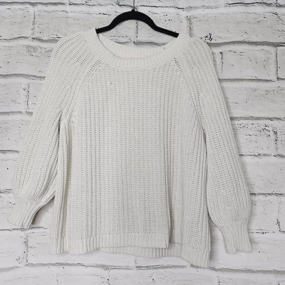Aerie Long-Sleeve Boat Neck Cable Knit Pullover Sweater White Small